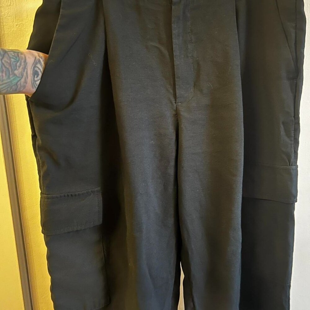 Black cargo jogger pants with a relaxed fit